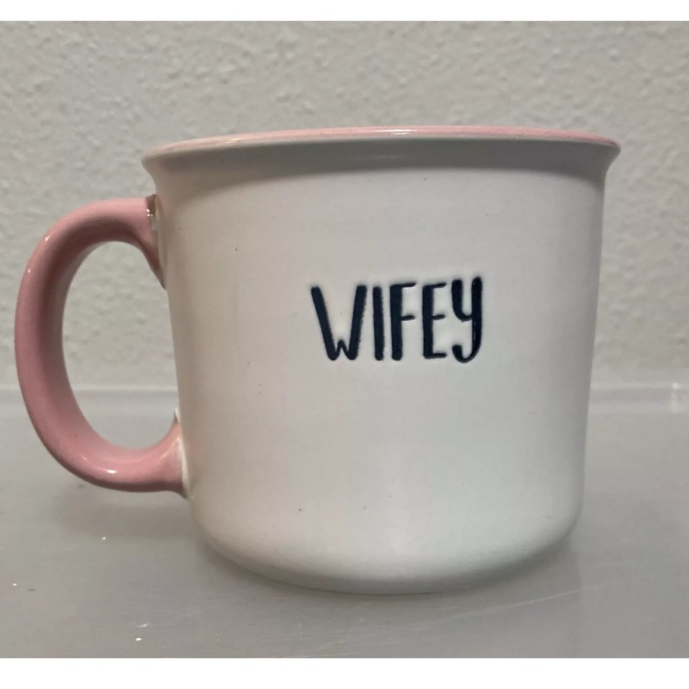 Pink and White WIFEY Stoneware Marriage Bride Coffee Mug Tea Cup